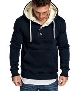Sudadera con Capucha Azul Marino para Hombre, con Detalle de Botones, Corte Regular, Informal, de Punto, de Algodón, para Otoño - Product Image 1