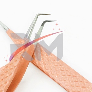 RMI Eyelash Extension Tweezers Orange Powder Coated Tweezer <b>Russian</b> Volume Silver Tip Tweezers Sustainable Steel Private Label - Product Image 1