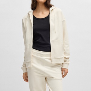 Sweat à capuche zippé en coton éponge et pantalon de survêtement avec logo personnalisé ensemble de survêtement de couleur unie pour femmes - Product Image 2