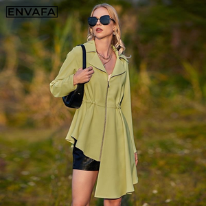 Manteaux Trench Personnalisés, Vestes Coupe-Vent en Gros, Veste Beige à Taille Irrégulière avec Fermeture Éclair et Jupe Évasée - Product Image 6