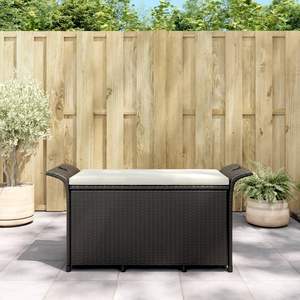 Banc de jardin en polyéthylène noir avec aspect rotin, banc de rangement élégant - Product Image 1