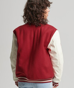 High Demanded Women's Red Breathable <b>Plain</b> Dyed <b>Varsity</b> Bomber <b>Jacket</b> for Women - Product Image 5