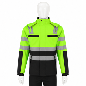 <b>Waterproof</b> High Visibility Safety <b>Jacket</b> Reflective <b>Hi</b>-<b>Vis</b> Workwear Winter Coat Neon Green Construction Industrial Rainwear - Product Image 1