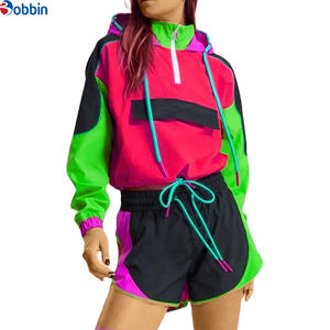 ชุดเซ็ตเสื้อแจ็คเก็ตครึ่งซิปมีฮู้ดและกางเกงขาสั้นสำหรับผู้หญิง ระบายอากาศได้ดี ไซส์ใหญ่ แฟชั่นฤดูใบไม้ผลิและฤดูร้อน แบบยูนิเซ็กซ์ 2 ชิ้น - Product Image 4