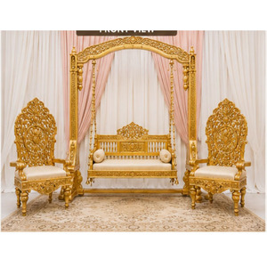 Columpio nupcial dorado con sillas a juego para novios, ideal para eventos Walima, columpio nupcial musulmán para decoración de escenarios de bodas de destino - Product Image 1