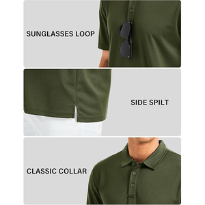 Polo en piqué vert olive à manches courtes, décontracté, respirant, tricoté, couleur unie, coupe classique - Product Image 5
