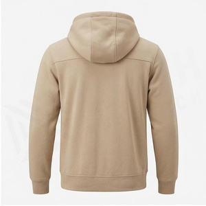 เสื้อฮู้ดซิปผู้ชายสีเบจ ทรงปกติ ผ้าฝ้ายเฟรนช์เทอร์รี่ สวมใส่สบายๆ สำหรับฤดูใบไม้ร่วง มีกระเป๋าหน้า - Product Image 2