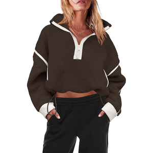 Hauts à capuche zippés pour femmes en polaire Sherpa, unis, respirants, doux et chauds, à manches longues, avec bordure contrastante, vêtements d'extérieur confortables et chauds - Product Image 4