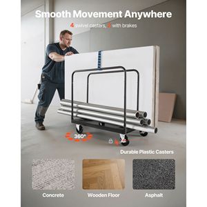 Carrello Portapannelli in Acciaio con Capacità di Carico di 816 Kg, Carrello per Cartongesso con Ruote Girevoli da 5 Pollici, Pratico Carrello Multiuso - Product Image 2