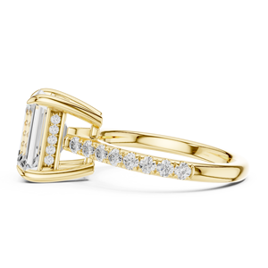 Yellow Gold Emerald Cut Lab Grown <b>Diamond</b> Solitaire Engagement <b>Ring</b> with Pavé <b>Diamond</b> Band - Product Image 2