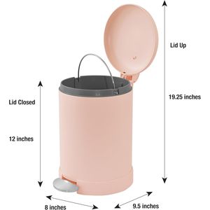 Cestino per Rifiuti in Acciaio Inox Rotondo da 1,2 Galloni, Piccolo Contenitore Metallico con Coperchio a Chiusura Morbida e Pedale - Product Image 2
