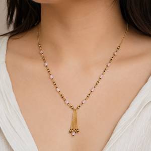 Collar de Cuentas de Cuarzo Rosa Chapado en Oro para Mujer, Estilo Bohemia, Cadena de Aleación, Joyería - Product Image 1