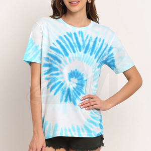 Camiseta de Manga Corta con Cuello Redondo y Estampado Tie Dye para Mujer, Corte Holgado, Algodón Jersey, Informal, Primavera Verano - Product Image 2