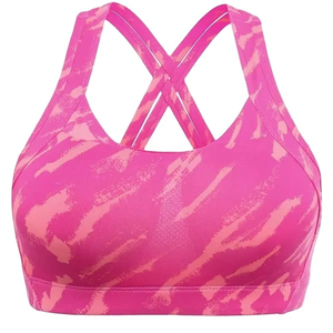 Sujetador deportivo cruzado con estampado animal rosa para mujer, cuello redondo, soporte medio, transpirable, top de yoga de spandex y poliéster - Product Image 1
