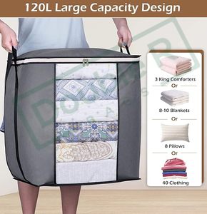Grey Large Capacity Waterproof Durable Blanket Storage Bag Breathable Zipper Closure <b>Portable</b> Bedding Organizer for <b>Wardrobe</b> - Product Image 2