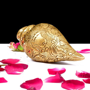 Concha de Caracola Decorativa Tallada en Latón Dorado Hecha a Mano en India, Obra de Arte Decorativa para Templo, Regalo Decorativo - Product Image 4
