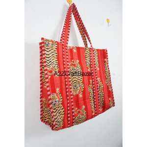 Bolso Tote Largo de Hombro Acolchado de Algodón Indio Hecho a Mano con Rayas para Mujer, Ecológico, Estilo Boho, para Compras, Fiestas, Comestibles, Gran Capacidad - Product Image 5