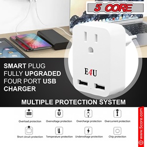 5 Core European Travel <b>Plug</b> <b>Adapter</b> w 2 <b>USB</b> Ports Universal Adopter for International Power Outlet - Product Image 2