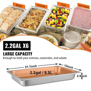 6 Pack 8.5L pentole da tavolo a vapore profondo in acciaio inossidabile 20.9X12.8X2.6 pollici Full Size forno commerciale cucina acciaio fabbricazione - Product Image 4