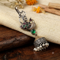 Boucles d'oreilles pendantes paon oxydé imitation perle, style bohème indien Bollywood, vente en gros directe usine