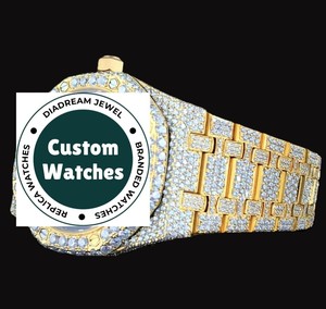 Reloj de Pulsera de Cuarzo para Hombre, con Esfera Negra Cronógrafo Hecha a Mano, Totalmente Adornada con Diamantes Moissanite, Movimiento de Cuarzo, 41 mm - Product Image 2