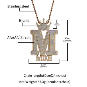 Collier en or rose de luxe personnalisé avec pendentif lettre M en diamant de laboratoire, design couronne glacée, bijoux hip-hop bling pour homme - Product Image 3