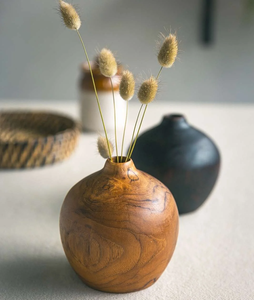 Modern Farmhouse Wood Flower Vase Minimalist Design 8-12 Inch Diameter - Product Image 4