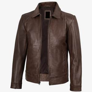 แจ็คเก็ตหนังแท้สไตล์วินเทจสำหรับผู้ชาย คอปกมาตรฐานสีน้ำตาล  ขายดี พร้อมปักโลโก้ตามสั่ง คุณภาพสูง เหมาะสำหรับฤดูหนาว - Product Image 1