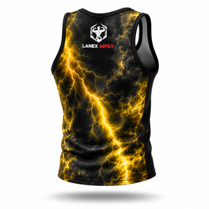 Camiseta Deportiva Personalizada con Estampado 3D de Rayos para Hombre |   Chaleco Deportivo Sublimado para Fisicoculturismo |   Ropa Deportiva sin Mangas para Entrenamiento Físico - Product Image 4