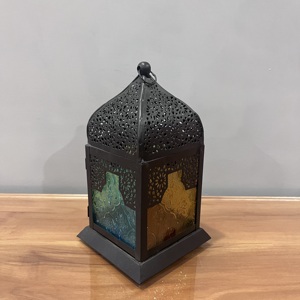 Farol de Metal Estilo Marroquí con Vidrio de Colores, Decoración de Mesa Vintage para Pascua, Ramadán, Navidad, Uso Doméstico - Product Image 4