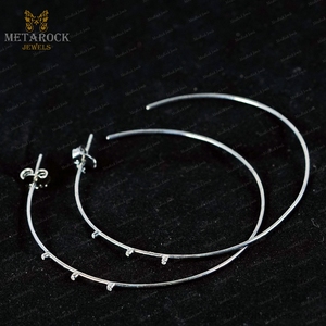 Pendientes de Aro Grandes Finos Hechos a Mano de Plata 925 Oxidada con Diamantes Naturales Engastados en Bisel, Joyería Fina al por Mayor - Product Image 6