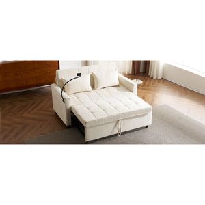 Divano Letto Estraibile da 144,5 cm con Schienale Reversibile, Tasche Laterali e Due Porte USB per Telefoni, Ideale per Spazi Ristretti - Product Image 5