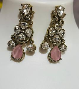 Luxury Pink <b>Cat</b> Eye Pan Shape Stone & Crystal Statement Drop <b>Earrings</b> Gold Plated Bridal Wedding Party <b>Earrings</b> for Women - Product Image 2