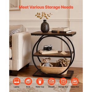 Comodino Moderno a 3 Ripiani Stampato in 3D, Tavolino Laterale Stretto con Vano Portaoggetti Aperto, Scrivania da Comodino in Legno con Struttura in Metallo per Arredamento Soggiorno - Product Image 4