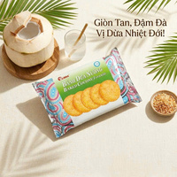 Coconut Pop Round Crunch, collation sucrée à texture semi-molle - Biscuit au coco 160g en sachet |   Usine ODM au Vietnam