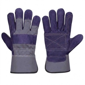 Guantes de Seguridad de Cuero Verde con Puño Morado, Antideslizantes, Resistentes a la Abrasión, de Grano Completo, Puño Recto, Uso General - Product Image 3