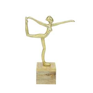 Gold Plated Ballet Dancer Figurine Modern Artistic Tabletop <b>Decor</b> Handmade Wooden Base Sculpture - Product Image 1