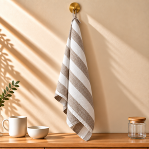 Eco-Friendly Woven <b>Striped</b> Kitchen Tea <b>Towels</b> with Hanging Loop 100% Linen Customizable for Home and Hotel Use - Product Image 2