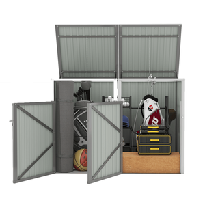 Casetta per Bidoni della Spazzatura in Metallo da Esterno, Spazio di Stoccaggio di 54 Piedi Cubi, Supporto per 2 Bidoni, Acciaio Inox Zincato, Costruzione 100% in Legno - Product Image 4