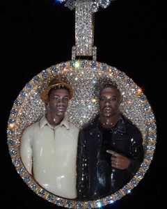 925 Silver Hip Hop Charm Pendants <b>Memorial</b> Photo <b>Frame</b> Necklace with 3D Portrait Enamel Moissanite Diamonds Iced Jewelry - Product Image 1