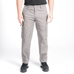 Men's Gray Cargo Pants Elastic Waist Multiple Pockets Workwear Style Breathable Midweight Canvas Fabric - Product Image 1