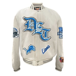 Blouson universitaire en cuir blanc style Old English, coupe-vent, éco-responsable, streetwear - Product Image 1