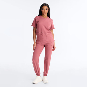 Hospital Uniforms Medical <b>Scrub</b> <b>Sets</b> for Women Nurses Short Sleeve Round Neck Canvas <b>Scrub</b> Suit with Customized Designs - Product Image 1