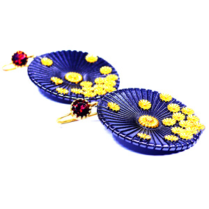 Bohemia Style 925 <b>Silver</b> Drop <b>Earrings</b> With Gold Plated Flower Pattern And Red Crystal Rhinestone For <b>Women</b> Party Jewelry - Product Image 2