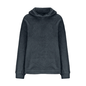 เสื้อฮู้ดดี้ผู้หญิง WOLF AKIMBO สีดำล้วน ผ้าเชอร์ปาขนแกะ/ไนลอน เป็นมิตรต่อสิ่งแวดล้อม ทรงหลวม ไหล่ตก สวมใส่สบาย เหมาะสำหรับฤดูหนาว - Product Image 1