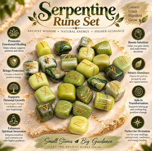 Meilleur ensemble de 25 runes SERPENTINE de guérison, pierres de cristal polies, chakra spirituel, collection bouddhiste - Product Image 4
