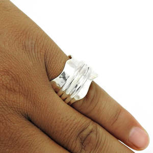 Hammered Design Invisible Setting 925 Sterling Silver Unisex <b>Spinner</b> Boho <b>Rings</b> Perfect For Engagement Wedding-Party-Events - Product Image 3