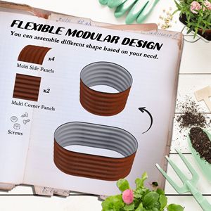 Galvanized 3.4x2ft Raised Garden Bed with Safety Edging Metal <b>Planter</b> Kit for Growing <b>Vegetables</b> Brown Color Garden Supplies - Product Image 4