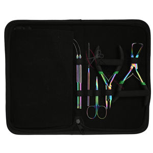 Rainbow Hair Extension Tool Set with Iridescent Trimming Shears Rat Tail Comb Micro Link Installation Plier <b>Bead</b> <b>Threading</b> Hook - Product Image 5