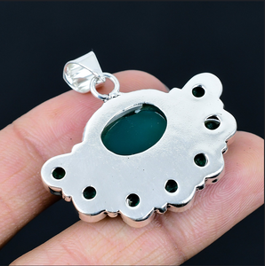 Colgante de plata 925 con ónix verde en forma de media flor, collar floral, joyería para mujer, joyería hecha a mano - Product Image 2